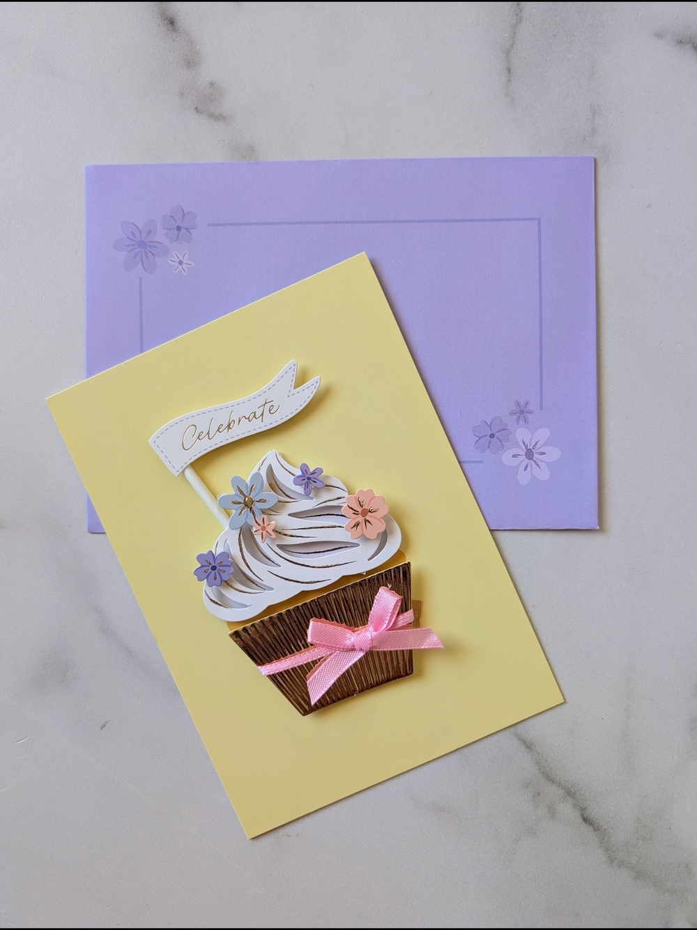 Celebrate Cupcake Greeting Card - Yellow & Lavender